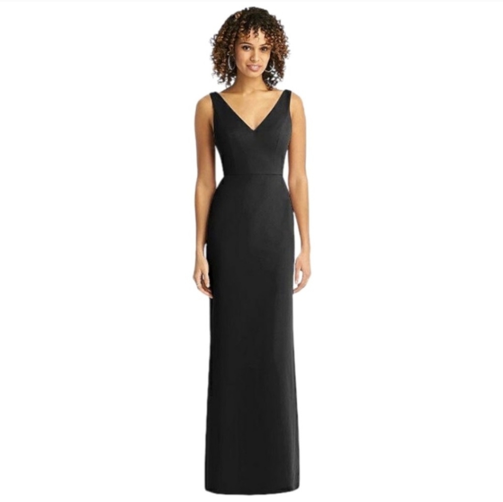 NWT Social Bridesmaids Sleeveless Tie Back Chiffon Trumpet Gown. Black.
